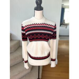 Vintage Orlon White Red Black Fair Isle Long Sleeve Crewneck Sweater